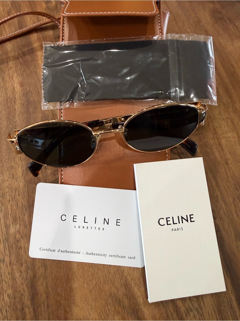 CELINE Unisex Gold Frame Black Lens Sunglasses